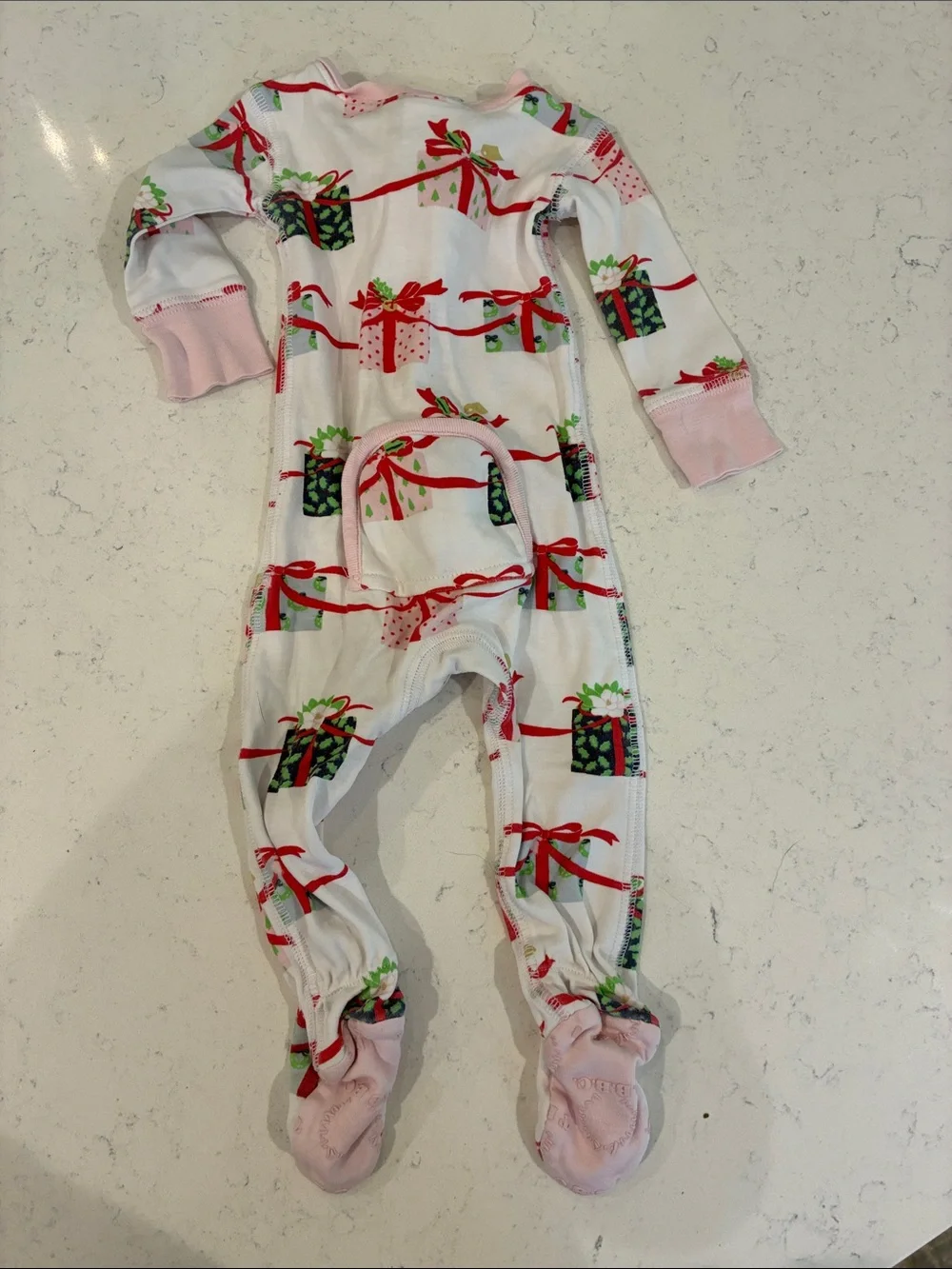 The Beaufort Bonnet Company White Footed One-Piece with Red & Pink Gift Print
